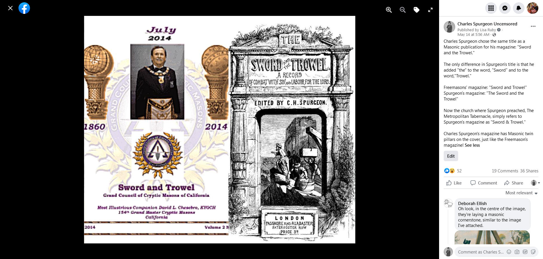 Charles Spurgeon chose the same title as a Masonic publication for his magazine: "Sword and the Trowel